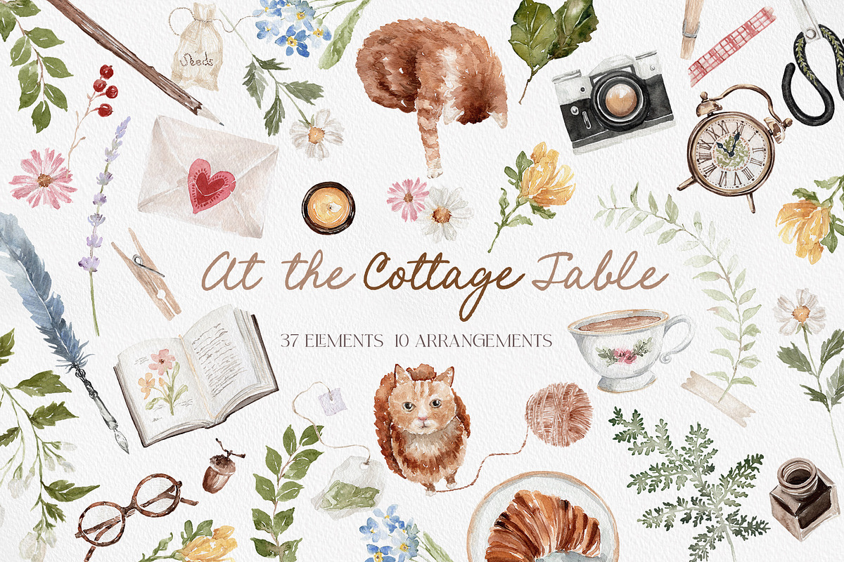 Watercolor Clipart - COTTAGE TABLE, a Decorative Illustration by Beigetime (Photo 1 of 9)