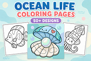 Ocean Life Coloring Pages #2, an Animal Illustration by Inkivelle Studio (Thumbnail 1 of 3)