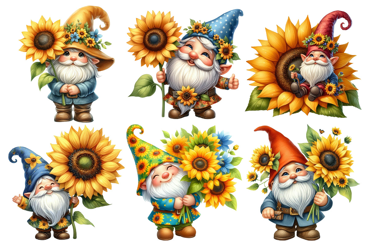 Gnome Sunflower Sublimation PNG, an Illustration by Pixels.Craft (Photo 3 of 7)
