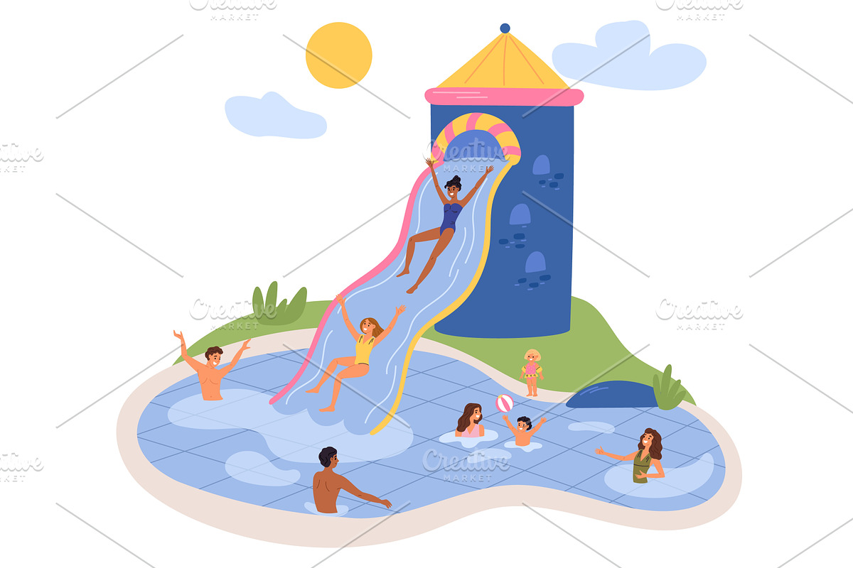 Men and women swimming in pool, an Illustration by Vectorbuum
