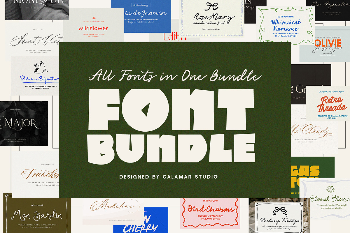 WHOLE SHOP FONT BUNDLE, a Serif Font by Calamar Studio (Photo 1 of 33)
