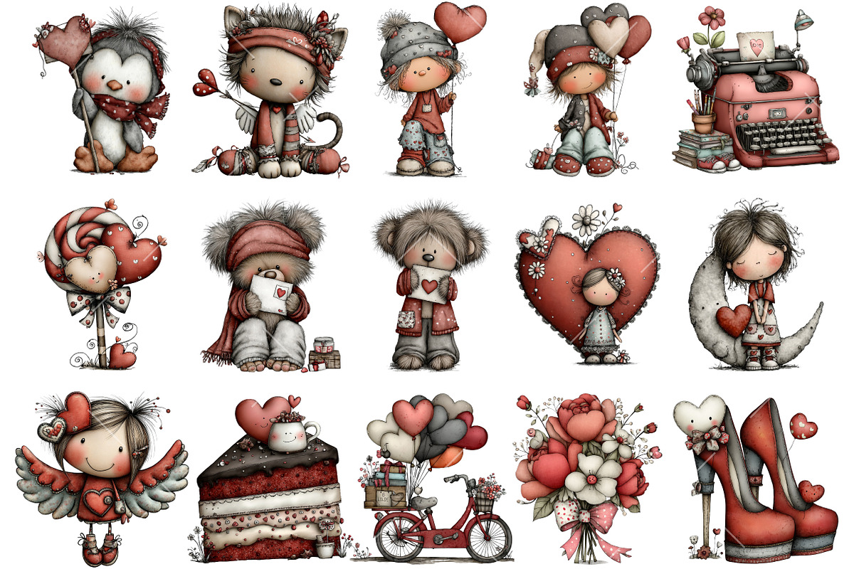 Whimsical Valentine's Day Clipart, an Illustration by OK Design (Photo 3 of 6)