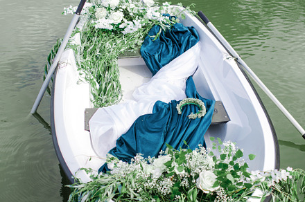 Boat decorated with flowers.