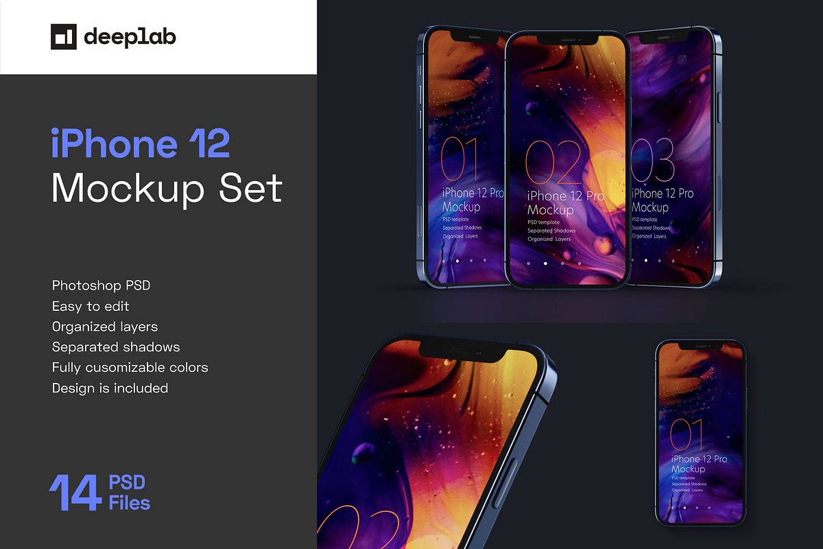 iPhone 12 Pro Mockup Set, an iPhone Mockup by Deeplab (Photo 1 of 17)