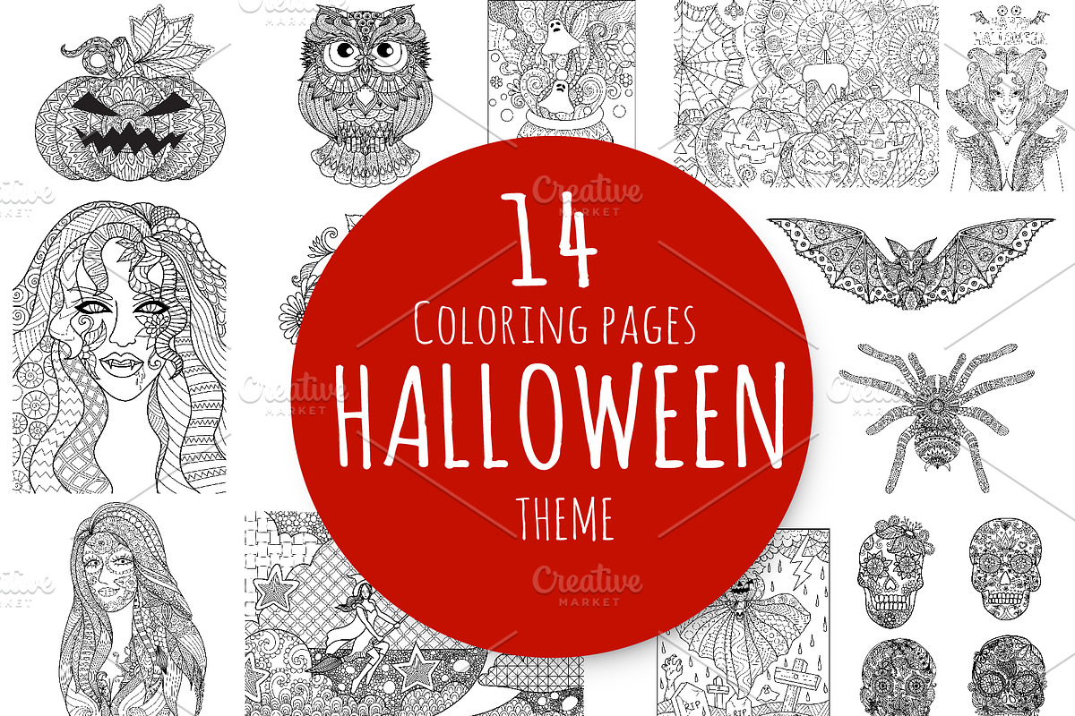 14 Halloween coloring pages, an Animal Illustration by Somjai King (Photo 1 of 15)