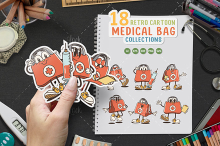 Medical Bag Cartoon Varied Poses