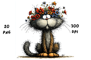 Whimsical Floral Cat Clipart, an Animal Illustration by GiraffeCreative (Thumbnail 3 of 20)