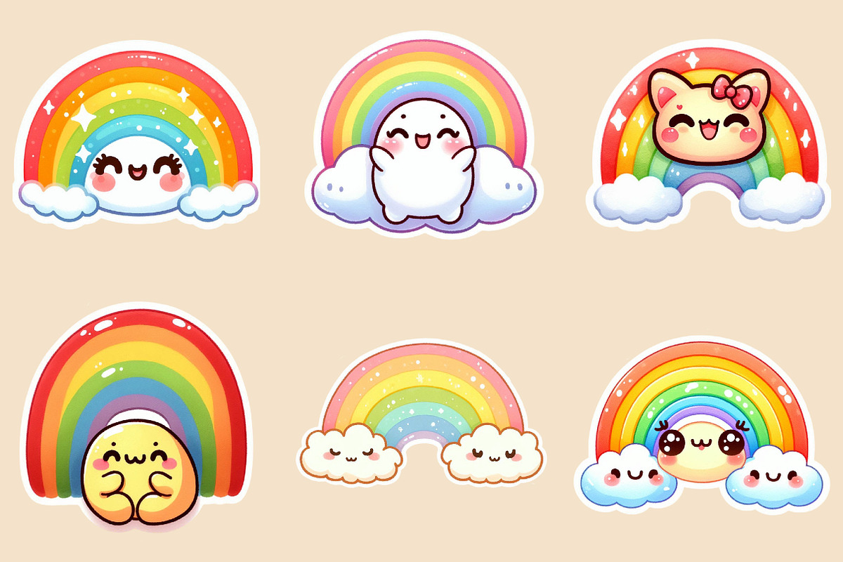 Kawaii Rainbow Stickers PNG, an Illustration by Creative Art (Photo 3 of 9)