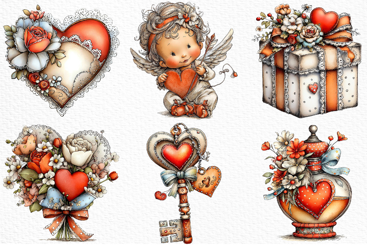 Victorian Valentine Bundle Clipart, an Illustration by Craft Nest (Photo 5 of 7)