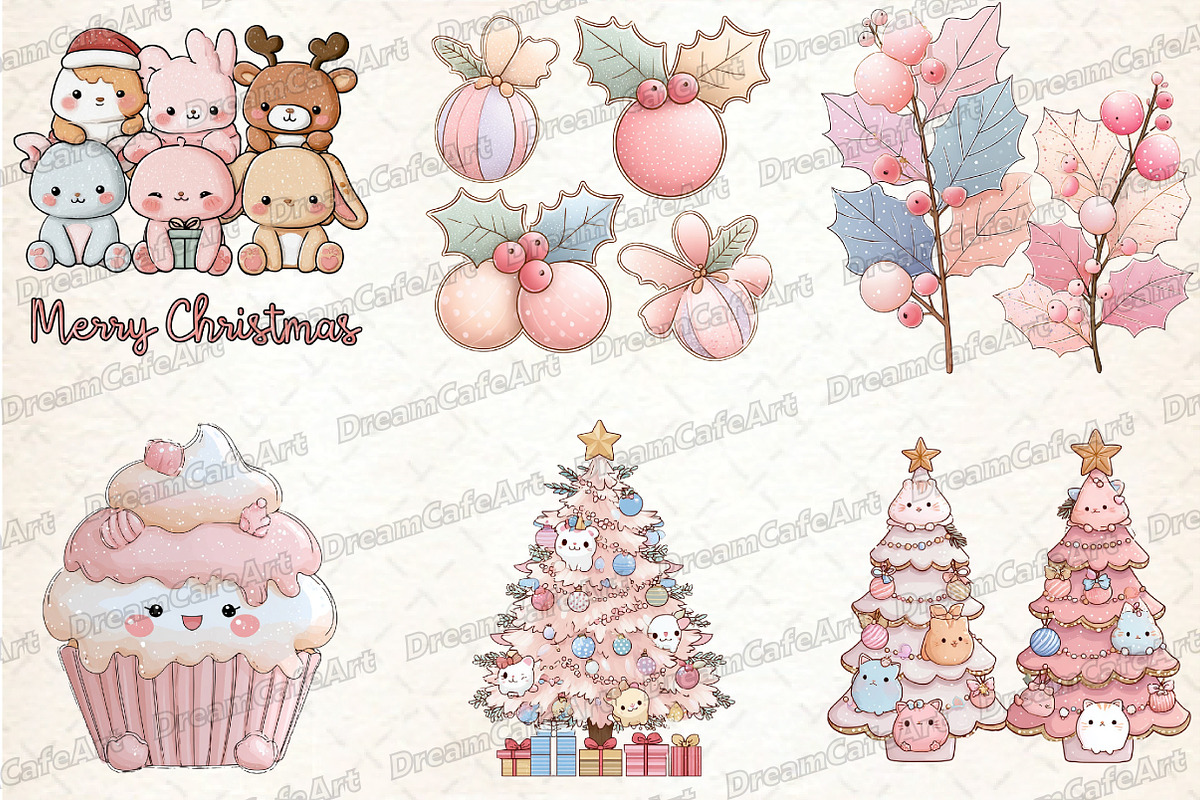 Pastel Kawaii Christmas Clipart, an Illustration by DreamCafeArt (Photo 7 of 8)