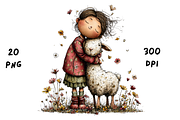 Whimsical Floral Girl & Lamb, an Animal Illustration by GiraffeCreative (Thumbnail 2 of 20)