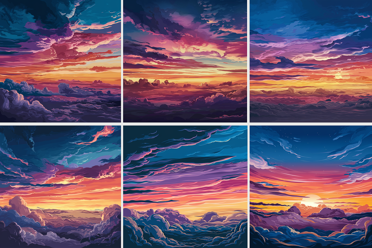 Sunset Sky Filled Graphics | Creative Market