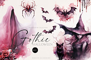 Watercolor Gothic Halloween, a Seasonal Illustration by Olga Koelsch (Thumbnail 1 of 12)