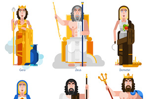 Color Olympic Gods Icons Set