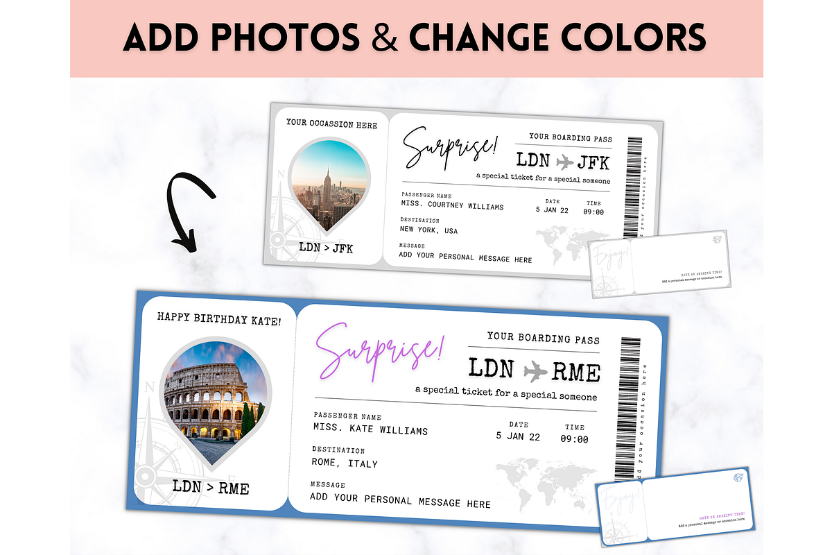 EDITABLE Boarding Pass Template, a Templates & Theme by Templatables (Photo 2 of 8)