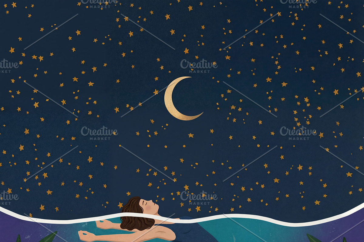 Woman Floating in Deep Water, a Person Illustration by Virgo Studio