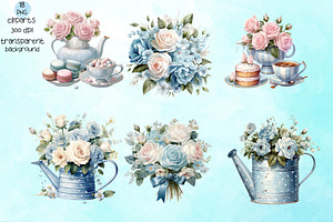 Blue Rose Watercolor Collection PNG