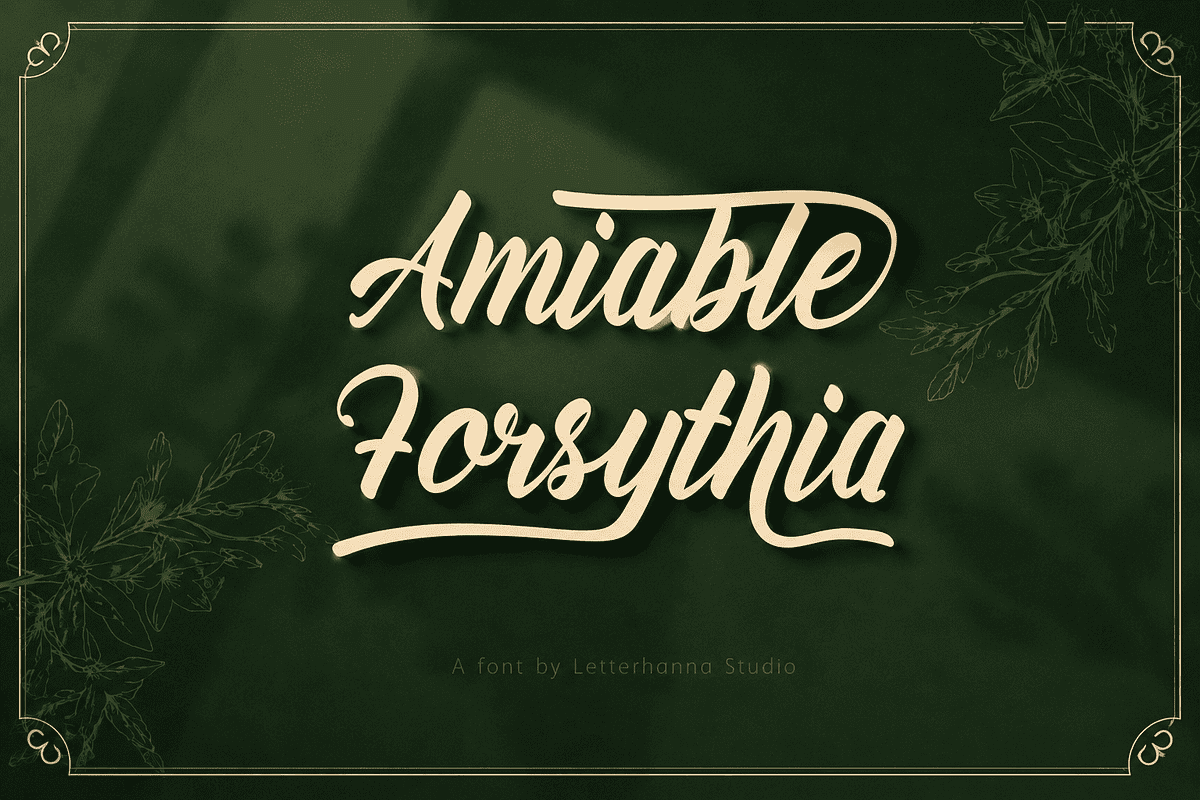 Amiable Forsythia Font, a Script Font by Letterhanna Studio (Photo 1 of 19)