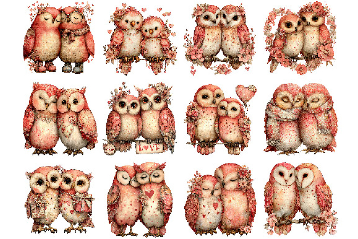 Valentine Owl Couple Clipart, an Illustration by Designking (Photo 2 of 5)