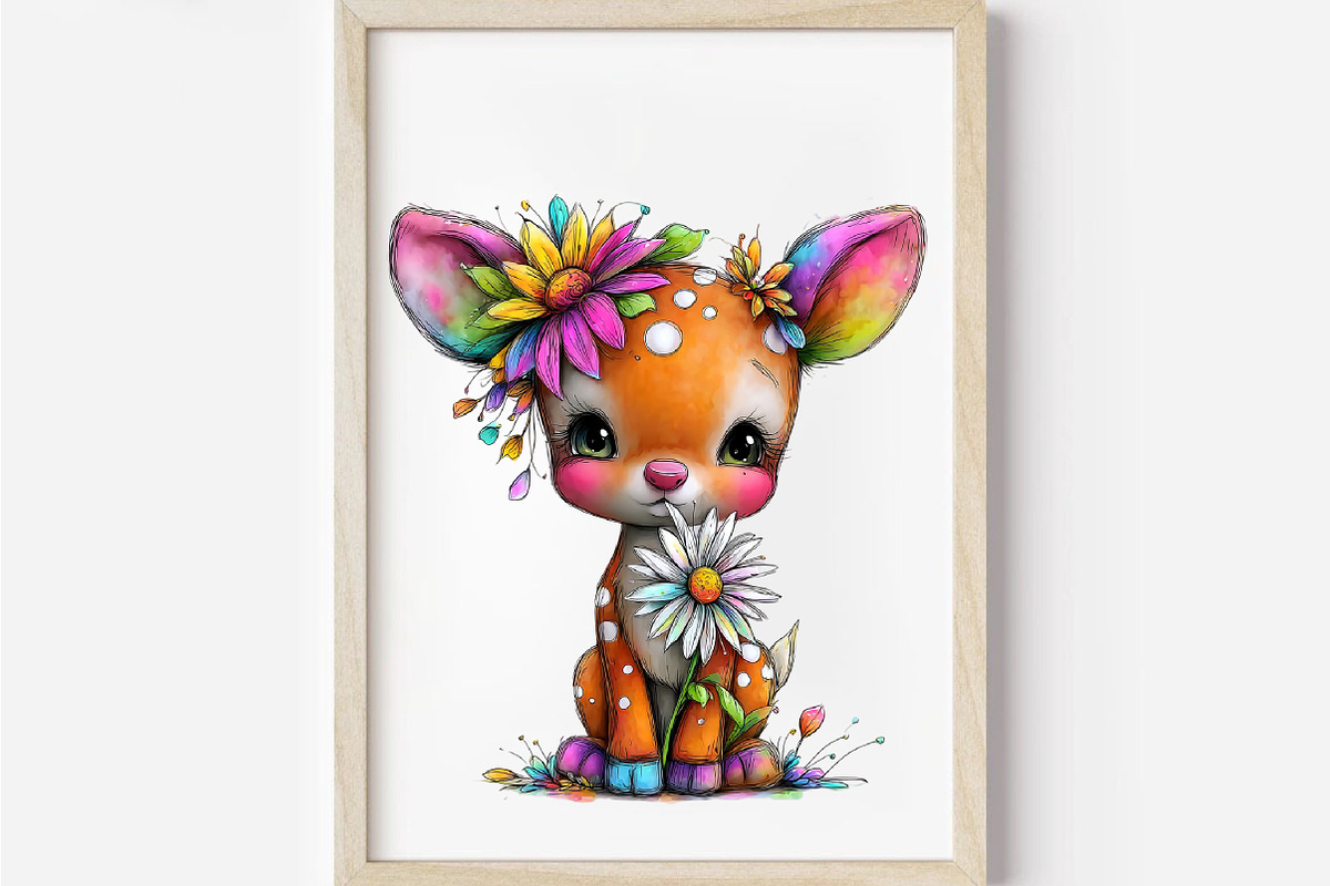 Cute Deer Spring Clipart Bundle, an Illustration by Designworld (Photo 6 of 8)