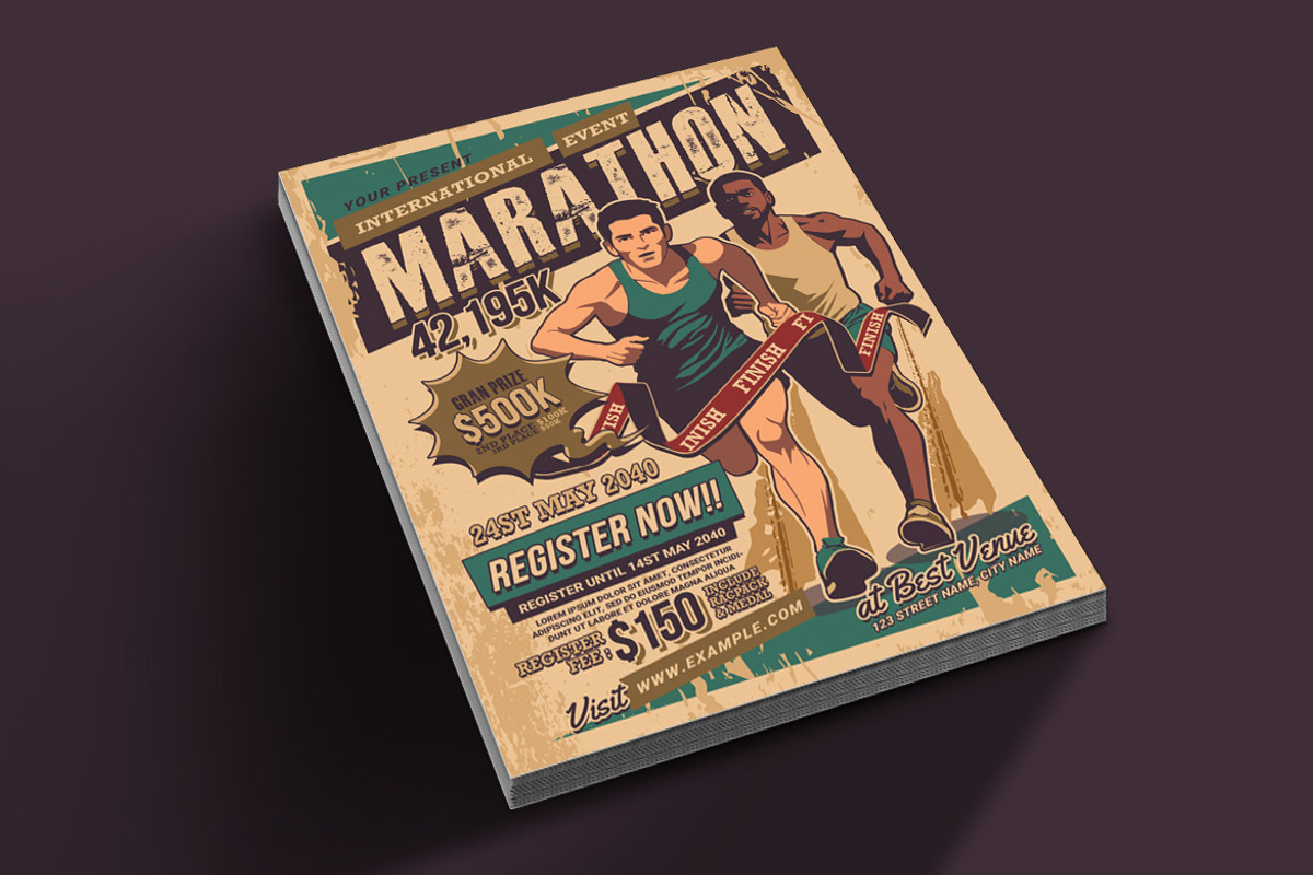 Marathon Run Event Vintage Flyer, a Flyer Template by Muhamad Iqbal hidayat (Photo 2 of 4)