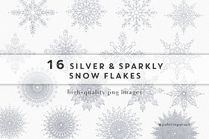 Silver Glitter Snowflakes Clip Art