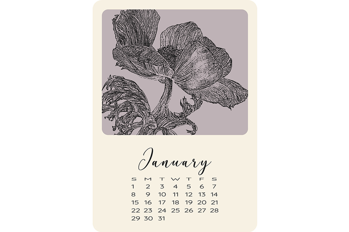 Calendar with monochrome flowers, a Stationery Template by NatalyN (Photo 2 of 13)