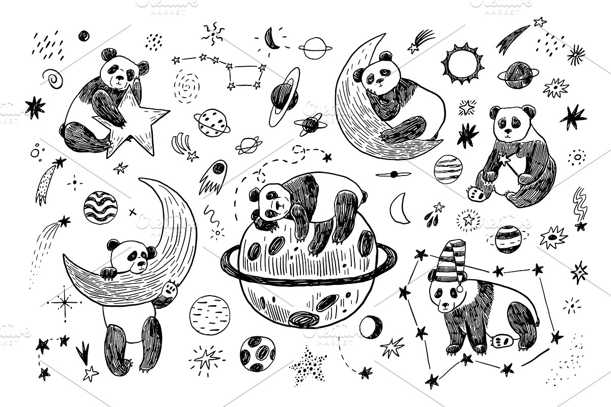 Space Planets and Sleepy Panda, a Pattern Graphic by GooseFrol (Photo 3 of 9)
