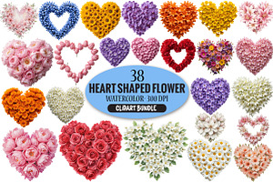 Heart Shaped Flower Clipart Bundle, an Illustration by Pixels.Craft