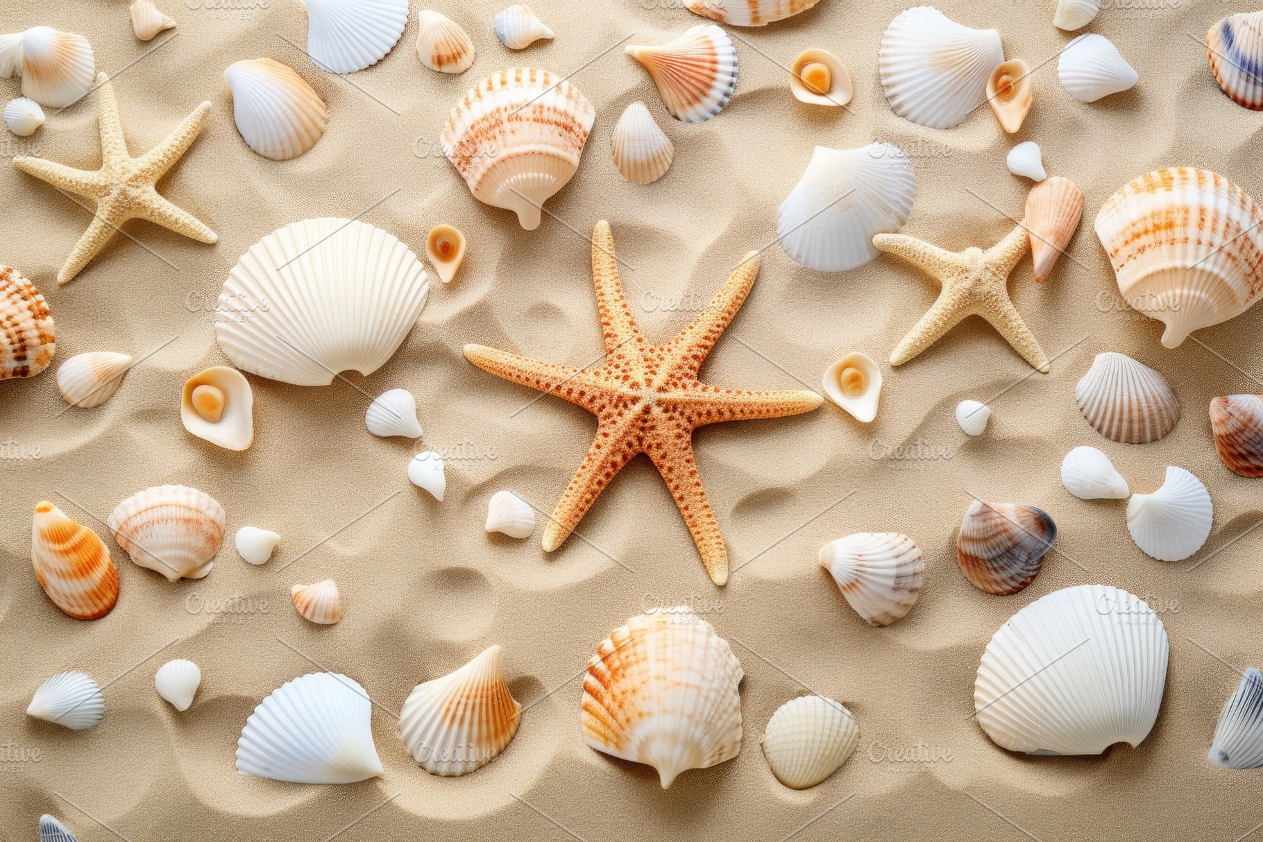 Starfish and Sea Shells on a Sandy B, a Photo by Iftikhar Alam
