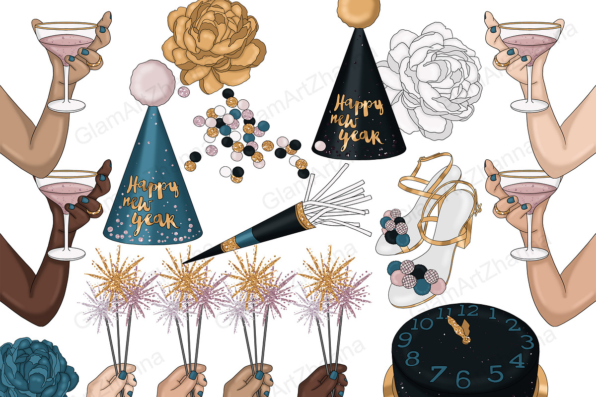 Happy New Year Gold Clipart, a Seasonal Illustration by GlamArtZhanna (Photo 4 of 4)
