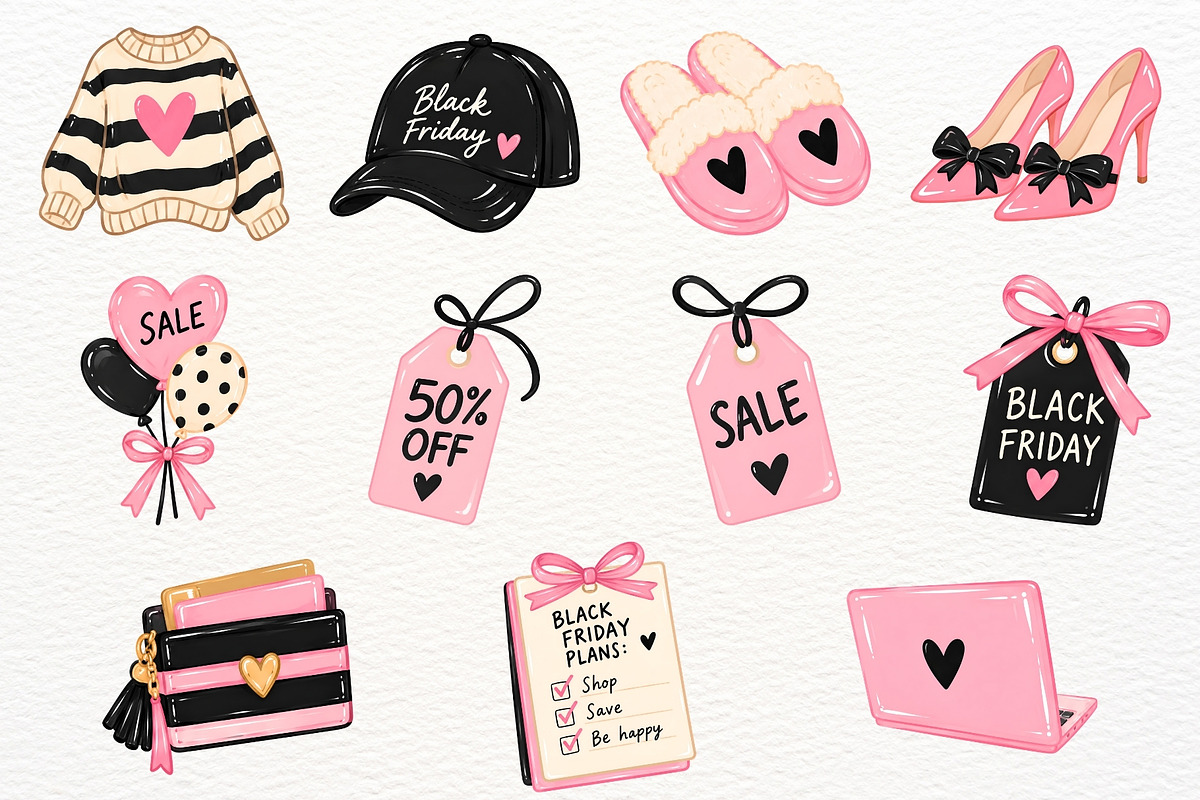Black Friday Clipart Girly PNG Sale, a Seasonal Illustration by SugarCloudStudioArt (Photo 5 of 6)