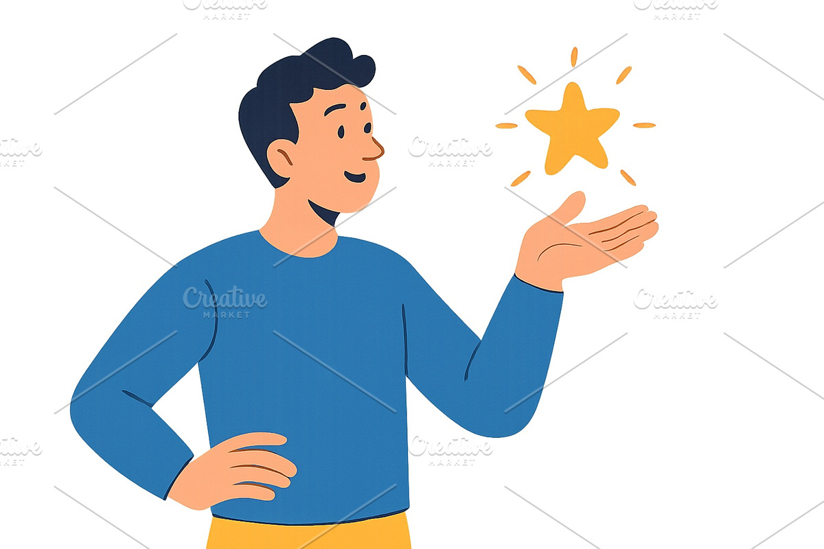 Happy man showcasing a star symbol, an Object Illustration by ZinetroN