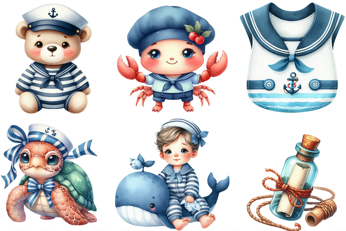 Sailor Clipart, Baby Nautical PNG, an Illustration by Designking (Photo 3 of 4)