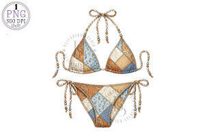 Boho Patchwork Bikini PNG, a Work Illustration by Black Bird Studio