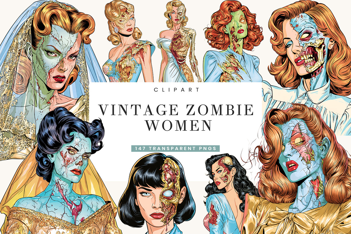 Vintage Zombie Women Clipart, a Person Illustration by BusyDaydesign (Photo 1 of 9)
