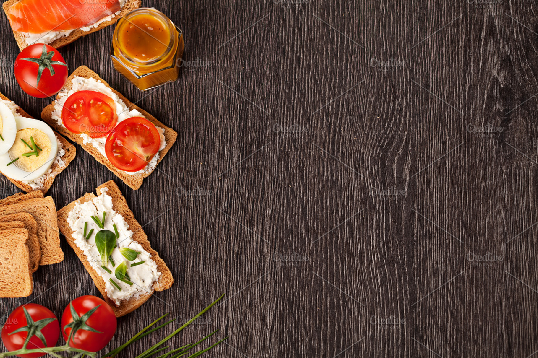 Tasty canapes food border background stock photo containing background and, a Food & Drink Photo by Olha Klein