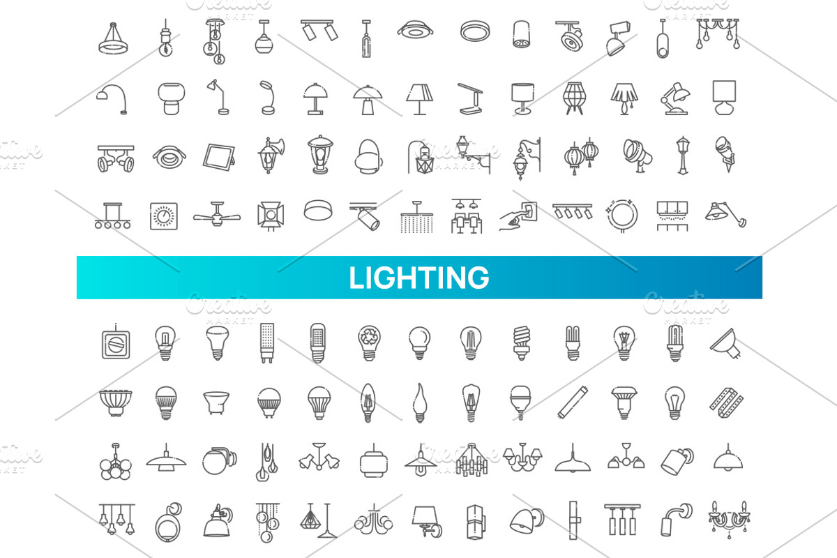 Lighting Icons Set Collection, an Outline Icon by Tettygreen (Photo 1 of 3)