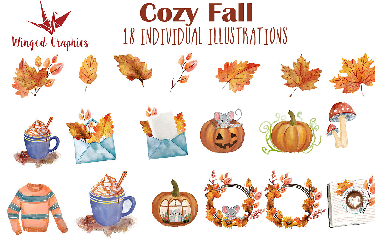 cozy fall: set of 18 watercolors, a Seasonal Illustration by Winged Graphics (Photo 2 of 4)