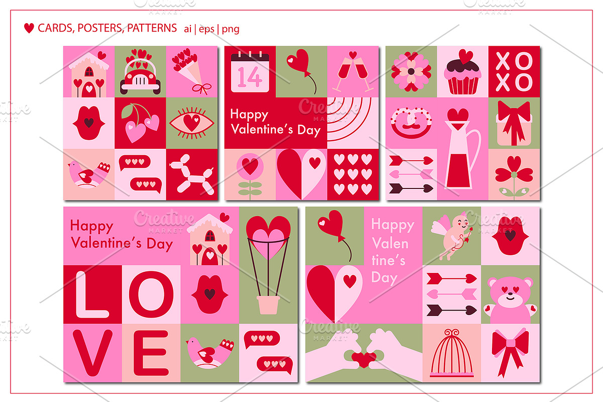 Happy Valentine's Abstract set, an Object Illustration by ArtPavo (Photo 2 of 9)