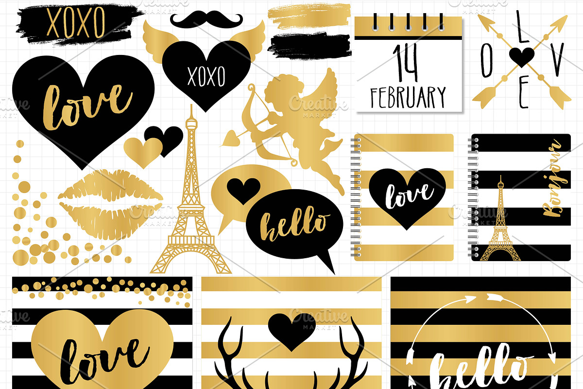 Valentine's Day Black & Gold Clipart, an Illustration by MyClipArtStore (Photo 2 of 7)