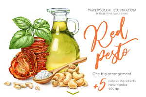Italian Pesto Watercolor food set
