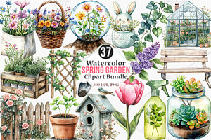Watercolor Spring Garden Clipart PNG, an Illustration by Canvas Craft