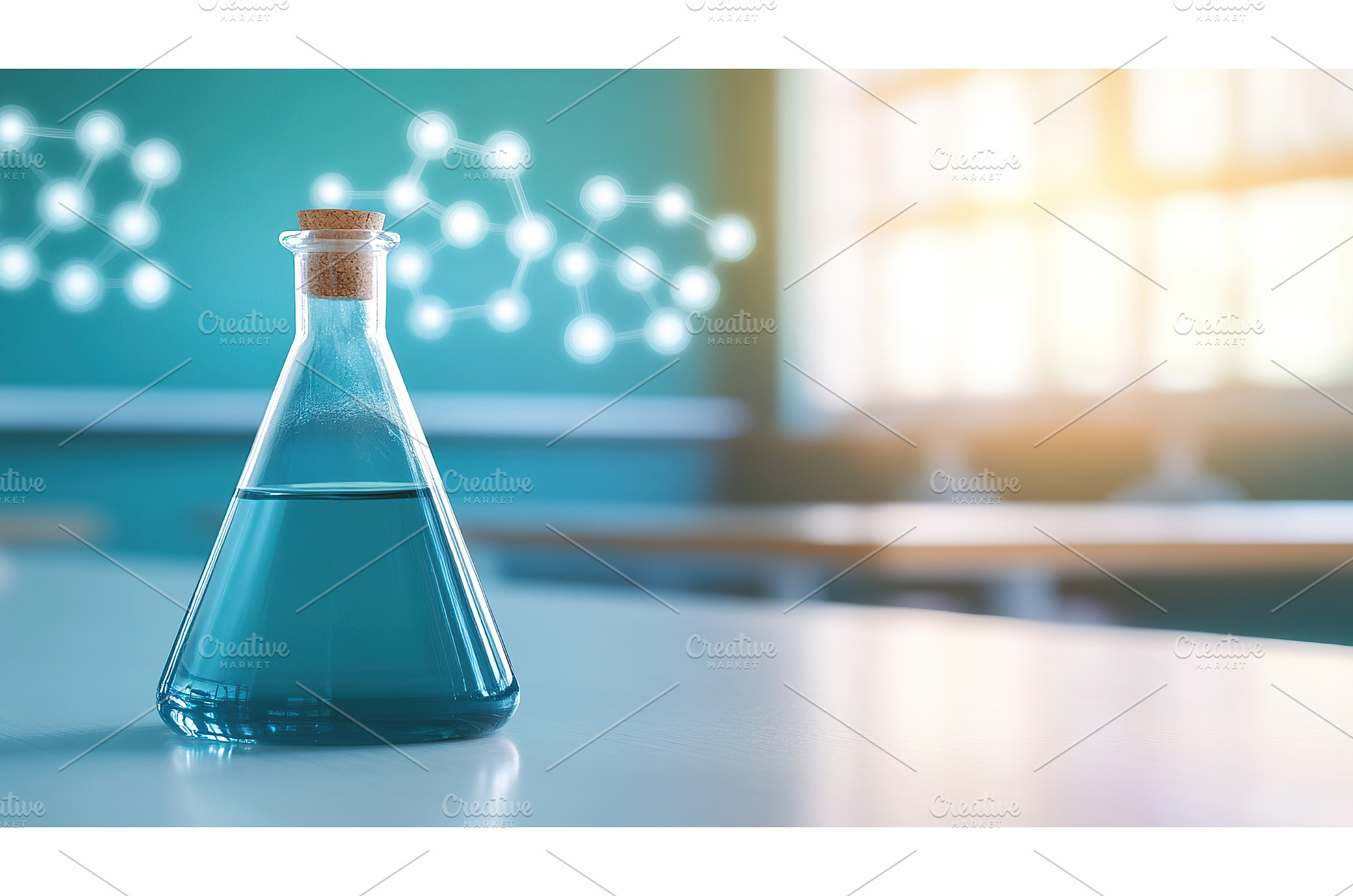 Laboratory flask with blue liquid in, a Technology Photo by Lermont51