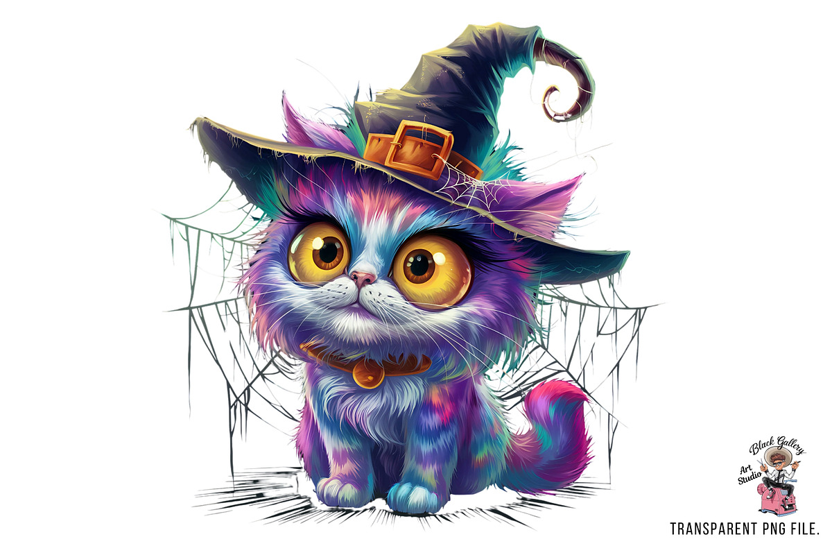 Witch Cat Clipart PNG Bundle, an Illustration by Clipart Bloom (Photo 7 of 14)
