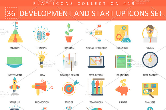 Startup Development Flat Icons Set