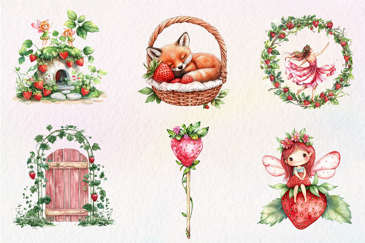 Spring Strawberry Fairy Garden, an Illustration by CreationArt (Photo 7 of 9)