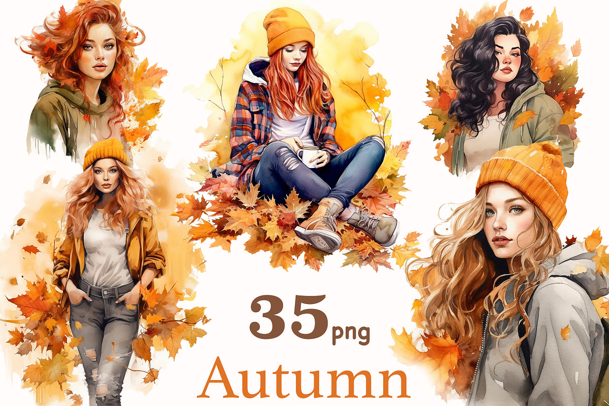 Watercolor Autumn Girl Clipart, a Person Illustration by GlamArtZhanna (Photo 1 of 5)