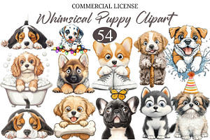 Funny Whimsical Puppy Clipart, a Seasonal Illustration by designcity5