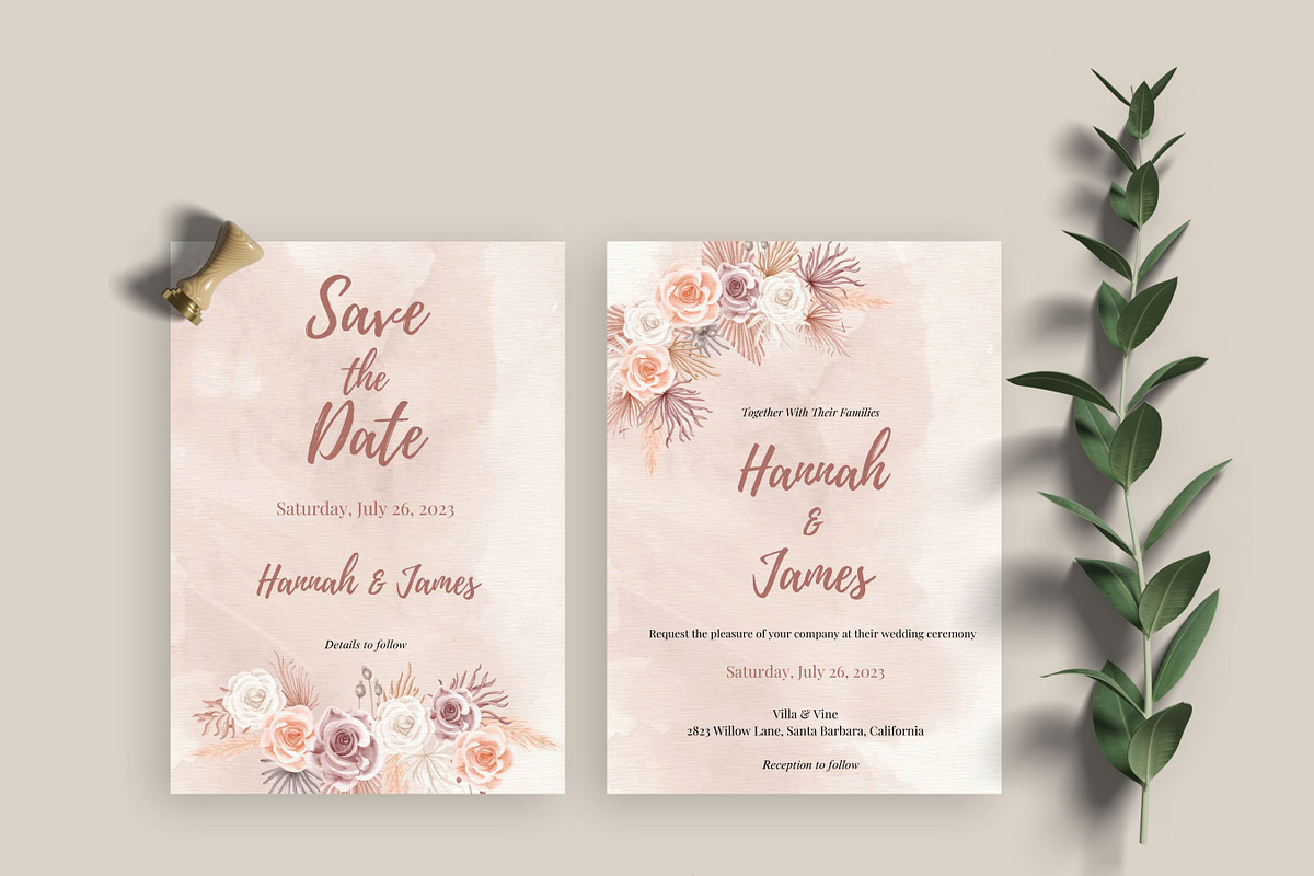 Boho Wedding invitation Set Canva, an Invitation Template by Aks-Designs (Photo 2 of 6)